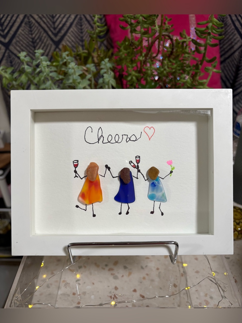 Genuine Sea Glass and Pebble Painting - Cheers ❤️